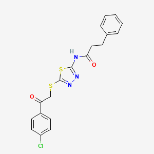 molecular formula C19H16ClN3O2S2 B3483355 N-(5-{[2-(4-chlorophenyl)-2-oxoethyl]thio}-1,3,4-thiadiazol-2-yl)-3-phenylpropanamide 