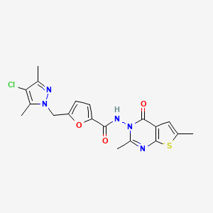 molecular formula C19H18ClN5O3S B3483461 5-[(4-chloro-3,5-dimethyl-1H-pyrazol-1-yl)methyl]-N-(2,6-dimethyl-4-oxothieno[2,3-d]pyrimidin-3(4H)-yl)-2-furamide 