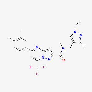 molecular formula C24H25F3N6O B3483508 5-(3,4-dimethylphenyl)-N-[(1-ethyl-3-methyl-1H-pyrazol-4-yl)methyl]-N-methyl-7-(trifluoromethyl)pyrazolo[1,5-a]pyrimidine-2-carboxamide 