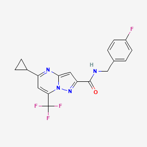 molecular formula C18H14F4N4O B3483511 5-cyclopropyl-N-(4-fluorobenzyl)-7-(trifluoromethyl)pyrazolo[1,5-a]pyrimidine-2-carboxamide 
