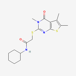 molecular formula C17H23N3O2S2 B3483543 N-cyclohexyl-2-[(3,5,6-trimethyl-4-oxo-3,4-dihydrothieno[2,3-d]pyrimidin-2-yl)thio]acetamide 