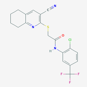 molecular formula C19H15ClF3N3OS B3483569 N-[2-chloro-5-(trifluoromethyl)phenyl]-2-[(3-cyano-5,6,7,8-tetrahydro-2-quinolinyl)thio]acetamide 