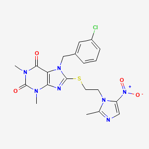 molecular formula C20H20ClN7O4S B3483788 7-(3-chlorobenzyl)-1,3-dimethyl-8-{[2-(2-methyl-5-nitro-1H-imidazol-1-yl)ethyl]thio}-3,7-dihydro-1H-purine-2,6-dione 