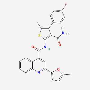 molecular formula C27H20FN3O3S B3483812 N-[3-(aminocarbonyl)-4-(4-fluorophenyl)-5-methyl-2-thienyl]-2-(5-methyl-2-furyl)-4-quinolinecarboxamide 