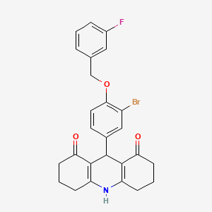 molecular formula C26H23BrFNO3 B3483938 9-{3-bromo-4-[(3-fluorobenzyl)oxy]phenyl}-3,4,6,7,9,10-hexahydro-1,8(2H,5H)-acridinedione 
