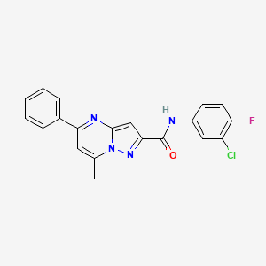 molecular formula C20H14ClFN4O B3483988 N-(3-chloro-4-fluorophenyl)-7-methyl-5-phenylpyrazolo[1,5-a]pyrimidine-2-carboxamide 