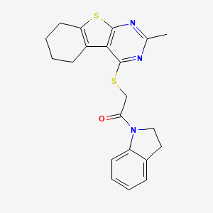 molecular formula C21H21N3OS2 B3484235 4-{[2-(2,3-dihydro-1H-indol-1-yl)-2-oxoethyl]thio}-2-methyl-5,6,7,8-tetrahydro[1]benzothieno[2,3-d]pyrimidine 