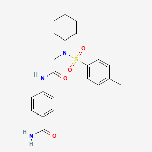 molecular formula C22H27N3O4S B3484352 4-({N-cyclohexyl-N-[(4-methylphenyl)sulfonyl]glycyl}amino)benzamide 