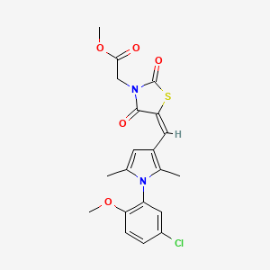 molecular formula C20H19ClN2O5S B3484357 methyl (5-{[1-(5-chloro-2-methoxyphenyl)-2,5-dimethyl-1H-pyrrol-3-yl]methylene}-2,4-dioxo-1,3-thiazolidin-3-yl)acetate 
