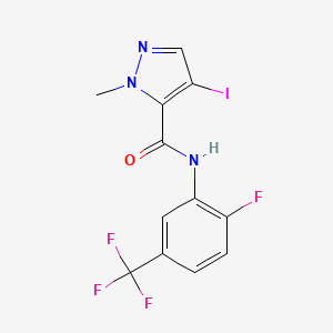 molecular formula C12H8F4IN3O B3484435 N-[2-fluoro-5-(trifluoromethyl)phenyl]-4-iodo-1-methyl-1H-pyrazole-5-carboxamide 