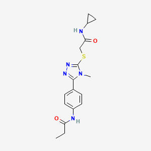 molecular formula C17H21N5O2S B3484460 N-[4-(5-{[2-(cyclopropylamino)-2-oxoethyl]thio}-4-methyl-4H-1,2,4-triazol-3-yl)phenyl]propanamide 