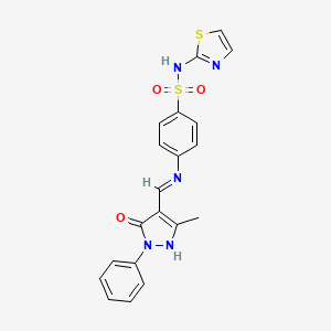 molecular formula C20H17N5O3S2 B3484584 4-{[(3-methyl-5-oxo-1-phenyl-1,5-dihydro-4H-pyrazol-4-ylidene)methyl]amino}-N-1,3-thiazol-2-ylbenzenesulfonamide 