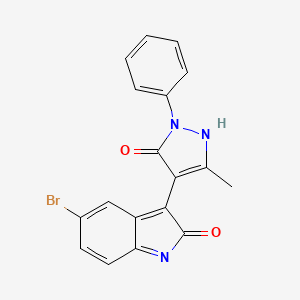 molecular formula C18H12BrN3O2 B3484586 5-bromo-3-(3-methyl-5-oxo-1-phenyl-1,5-dihydro-4H-pyrazol-4-ylidene)-1,3-dihydro-2H-indol-2-one 