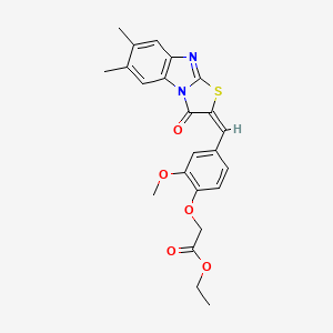 molecular formula C23H22N2O5S B3484669 ethyl {4-[(6,7-dimethyl-3-oxo[1,3]thiazolo[3,2-a]benzimidazol-2(3H)-ylidene)methyl]-2-methoxyphenoxy}acetate 