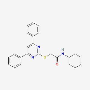 molecular formula C24H25N3OS B3484763 N-cyclohexyl-2-[(4,6-diphenyl-2-pyrimidinyl)thio]acetamide 