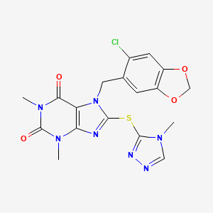 molecular formula C18H16ClN7O4S B3484811 7-[(6-chloro-1,3-benzodioxol-5-yl)methyl]-1,3-dimethyl-8-[(4-methyl-4H-1,2,4-triazol-3-yl)thio]-3,7-dihydro-1H-purine-2,6-dione 