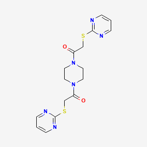 molecular formula C16H18N6O2S2 B3484818 2,2'-{1,4-piperazinediylbis[(2-oxo-2,1-ethanediyl)thio]}dipyrimidine 