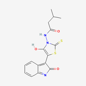 3-methyl-N-[4-oxo-5-(2-oxo-1,2-dihydro-3H-indol-3-ylidene)-2-thioxo-1,3-thiazolidin-3-yl]butanamide