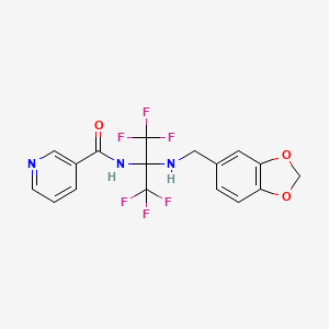 molecular formula C17H13F6N3O3 B3485096 N-[1-[(1,3-benzodioxol-5-ylmethyl)amino]-2,2,2-trifluoro-1-(trifluoromethyl)ethyl]nicotinamide 