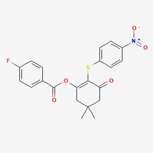 4-F-BENZOIC ACID 5,5-DI-ME-2-(4-NITRO-PHENYLSULFANYL)3-OXO-CYCLOHEX-1-ENYL ESTER