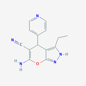 molecular formula C14H13N5O B348520 6-Amino-3-ethyl-4-(4-pyridinyl)-1,4-dihydropyrano[2,3-c]pyrazole-5-carbonitrile CAS No. 330835-28-4