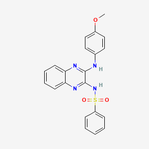 molecular formula C21H18N4O3S B3485219 N-{3-[(4-methoxyphenyl)amino]-2-quinoxalinyl}benzenesulfonamide 