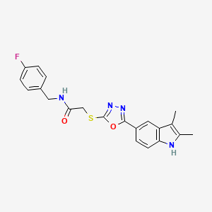 molecular formula C21H19FN4O2S B3485272 2-{[5-(2,3-dimethyl-1H-indol-5-yl)-1,3,4-oxadiazol-2-yl]thio}-N-(4-fluorobenzyl)acetamide 