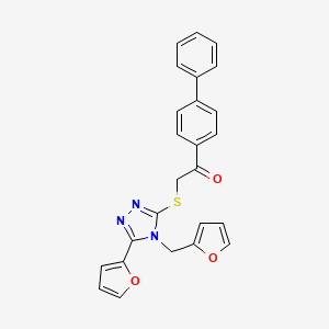 2-[[5-(Furan-2-yl)-4-(furan-2-ylmethyl)-1,2,4-triazol-3-yl]sulfanyl]-1-(4-phenylphenyl)ethanone