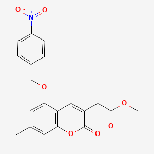 molecular formula C21H19NO7 B3486338 METHYL 2-{4,7-DIMETHYL-5-[(4-NITROPHENYL)METHOXY]-2-OXO-2H-CHROMEN-3-YL}ACETATE 