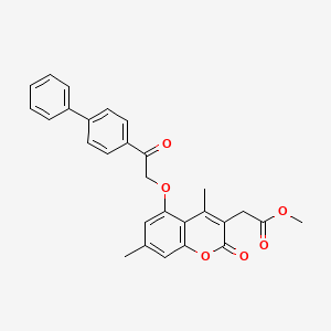 molecular formula C28H24O6 B3486398 METHYL 2-[5-(2-{[1,1'-BIPHENYL]-4-YL}-2-OXOETHOXY)-4,7-DIMETHYL-2-OXO-2H-CHROMEN-3-YL]ACETATE 