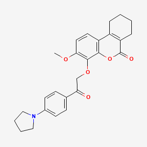 molecular formula C26H27NO5 B3486426 3-METHOXY-4-{2-OXO-2-[4-(PYRROLIDIN-1-YL)PHENYL]ETHOXY}-6H,7H,8H,9H,10H-CYCLOHEXA[C]CHROMEN-6-ONE 