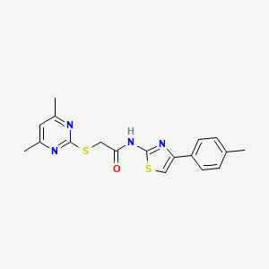 molecular formula C18H18N4OS2 B3486863 2-[(4,6-dimethyl-2-pyrimidinyl)thio]-N-[4-(4-methylphenyl)-1,3-thiazol-2-yl]acetamide 