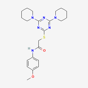 2-[(4,6-di-1-piperidinyl-1,3,5-triazin-2-yl)thio]-N-(4-methoxyphenyl)acetamide