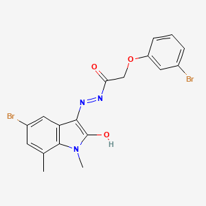 molecular formula C18H15Br2N3O3 B3487228 N'-[(3Z)-5-BROMO-1,7-DIMETHYL-2-OXO-2,3-DIHYDRO-1H-INDOL-3-YLIDENE]-2-(3-BROMOPHENOXY)ACETOHYDRAZIDE 