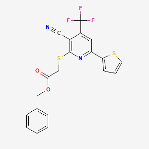 molecular formula C20H13F3N2O2S2 B3487289 BENZYL 2-{[3-CYANO-6-(THIOPHEN-2-YL)-4-(TRIFLUOROMETHYL)PYRIDIN-2-YL]SULFANYL}ACETATE 