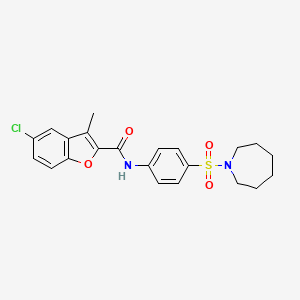 molecular formula C22H23ClN2O4S B3487501 N-[4-(azepan-1-ylsulfonyl)phenyl]-5-chloro-3-methyl-1-benzofuran-2-carboxamide 