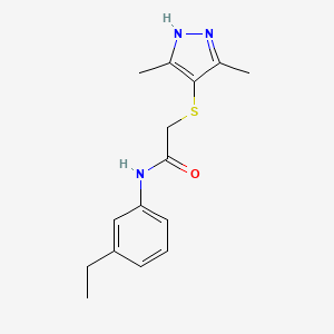 molecular formula C15H19N3OS B3487559 2-[(3,5-dimethyl-1H-pyrazol-4-yl)sulfanyl]-N-(3-ethylphenyl)acetamide 