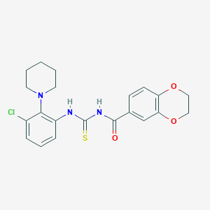 molecular formula C21H22ClN3O3S B3487568 N-({[3-chloro-2-(1-piperidinyl)phenyl]amino}carbonothioyl)-2,3-dihydro-1,4-benzodioxine-6-carboxamide 