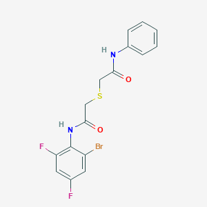 molecular formula C16H13BrF2N2O2S B3487597 2-[(2-anilino-2-oxoethyl)thio]-N-(2-bromo-4,6-difluorophenyl)acetamide 