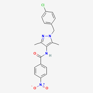 molecular formula C19H17ClN4O3 B3487756 N~1~-[1-(4-CHLOROBENZYL)-3,5-DIMETHYL-1H-PYRAZOL-4-YL]-4-NITROBENZAMIDE 