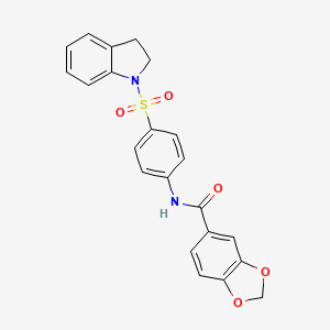 molecular formula C22H18N2O5S B3488018 N-[4-(2,3-dihydro-1H-indol-1-ylsulfonyl)phenyl]-1,3-benzodioxole-5-carboxamide 