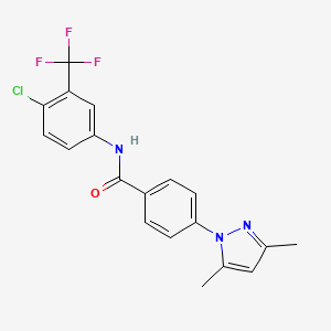 molecular formula C19H15ClF3N3O B3488126 N-[4-chloro-3-(trifluoromethyl)phenyl]-4-(3,5-dimethyl-1H-pyrazol-1-yl)benzamide 