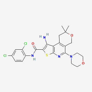 molecular formula C23H24Cl2N4O3S B3488402 1-amino-N-(2,4-dichlorophenyl)-8,8-dimethyl-5-(4-morpholinyl)-8,9-dihydro-6H-pyrano[4,3-d]thieno[2,3-b]pyridine-2-carboxamide 