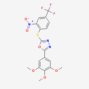 molecular formula C18H14F3N3O6S B3488464 2-{[2-nitro-4-(trifluoromethyl)phenyl]thio}-5-(3,4,5-trimethoxyphenyl)-1,3,4-oxadiazole 