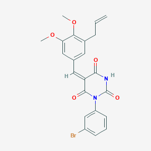 (5E)-1-(3-bromophenyl)-5-[3,4-dimethoxy-5-(prop-2-en-1-yl)benzylidene]pyrimidine-2,4,6(1H,3H,5H)-trione