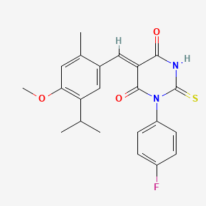 molecular formula C22H21FN2O3S B3488627 1-(4-fluorophenyl)-5-(5-isopropyl-4-methoxy-2-methylbenzylidene)-2-thioxodihydro-4,6(1H,5H)-pyrimidinedione 