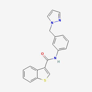 molecular formula C19H15N3OS B3488689 N-{3-[(1H-PYRAZOL-1-YL)METHYL]PHENYL}-1-BENZOTHIOPHENE-3-CARBOXAMIDE 