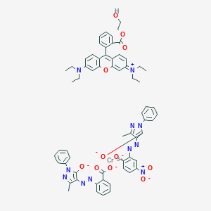 B034890 Chromium(3+);[6-(diethylamino)-9-[2-(2-hydroxyethoxycarbonyl)phenyl]xanthen-3-ylidene]-diethylazanium;5-methyl-4-[(5-nitro-2-oxidophenyl)diazenyl]-2-phenylpyrazol-3-olate;2-[(3-methyl-5-oxido-1-phenylpyrazol-4-yl)diazenyl]benzoate CAS No. 103671-34-7