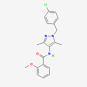 molecular formula C20H20ClN3O2 B3489128 N-[1-(4-chlorobenzyl)-3,5-dimethyl-1H-pyrazol-4-yl]-2-methoxybenzamide 