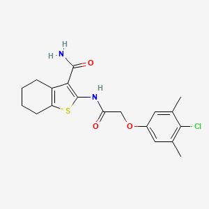 molecular formula C19H21ClN2O3S B3489337 2-[2-(4-CHLORO-3,5-DIMETHYLPHENOXY)ACETAMIDO]-4,5,6,7-TETRAHYDRO-1-BENZOTHIOPHENE-3-CARBOXAMIDE 